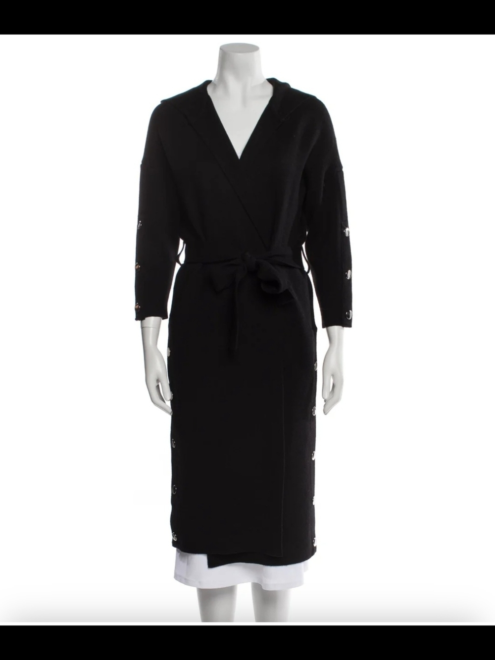 Maje Black Wrap Trench Coat with Side Button Detail